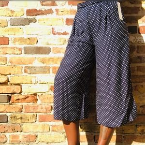 Wide Leg Pants Navy Blue Polka Dot